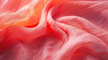 Poster - A close-up of a crepe fabric in a vibrant coral, with its subtle, crinkled texture adding depth