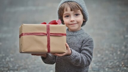 Wall Mural - happy child with gift box