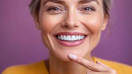 Concept of having strong healthy straight white perfect teeth at respectable age