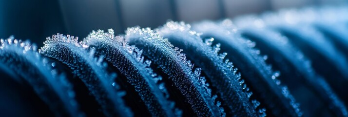 Frozen Winter Landscape - Abstract Blue Texture - Close-up view of frost-covered leaves, highlighting the delicate beauty of nature in winter. The intricate patterns of ice crystals evoke a sense of t