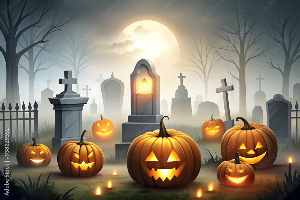 Flat Glossy Graveyard Background with Tombstones concept as A glossy ...