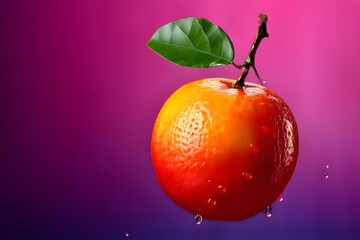 Wall Mural - orange with water drops. orange in water. orange slice. fruits in water. oranges with leaves.