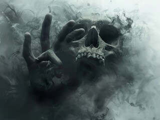 Canvas Print - Dark and Eerie Skull Emerging from Smoke