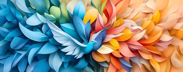 Wall Mural - Abstract Colorful Bird and Leaves.