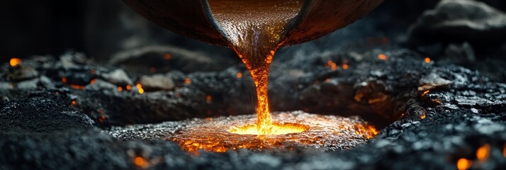 Wall Mural - Molten Metal Pouring Into Mold - Industrial Foundry - Molten metal being poured into a mold, representing creation, transformation, and the power of industry.