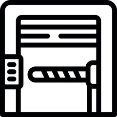 Poster - Simple black and white icon of a parking garage gate closing, representing security and access control