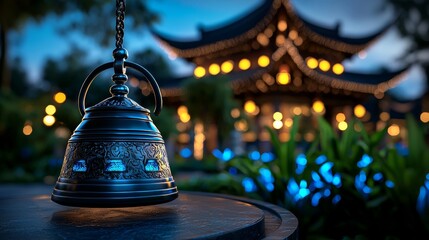 Wall Mural - A 3D Chinese temple bell with soft glow, representing the spiritual sounds of China.