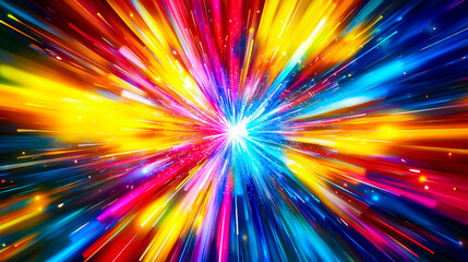 Abstract background exploding with energy and light beams creating a dynamic and vibrant color background