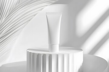 Poster - A sleek white tube is prominently displayed against a subtle and light backdrop, casting gentle shadows with a serene atmosphere