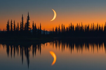 Crescent Moon Lunar Reflection Islam Religion Spiritual Symbol