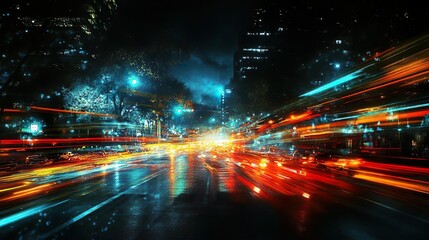 Colorful city light trails at night ideal for designing vibrant and dynamic urban wallpapers