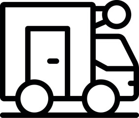 Poster - Simple black and white line art icon of a delivery truck, symbolizing transportation and distribution