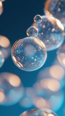 Poster - Floating bubbles containing mini-charts merging on a serene blue background
