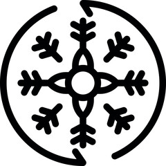 Poster - Simple black and white icon of a snowflake rotating in a circle, perfect for representing concepts related to freezing