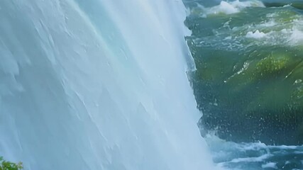Wall Mural - powerful waterfall cascades from a rocky cliff on a sunny day. surrounded by lush greenery and majes