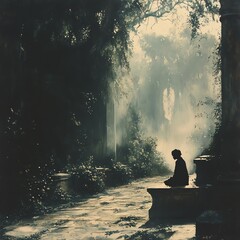 Aufkleber - Artistic scene of Where do you wait for me with serene and atmospheric elements, soft lighting, and a hint of mystery and anticipation