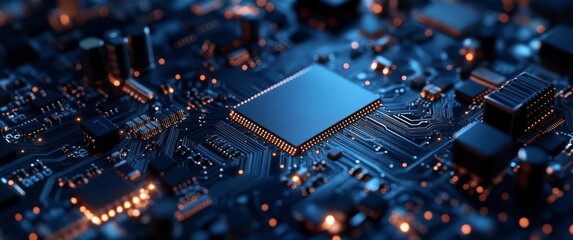 Poster - Close Up of a Circuit Board with a Microchip