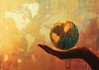 Poster - Digital Earth Globe in Hand Abstract Background