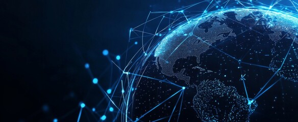 Poster - Global Network Connections Earth with Blue Lines and Dots