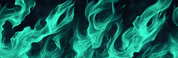 Poster - Abstract Green Smoke Flames on Black Background