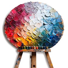 Colorful abstract painting on canvas displayed on an easel, a burst of artistic expression