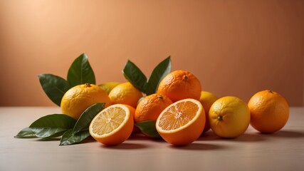 Citrus Fruits with Copy Space on Orange Background.