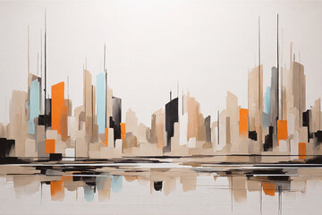 artist's painting, modern abstract art, calm colors, clear lines, city landscape in a minimalist style 