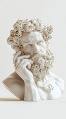 Wall Mural - 22. **A realistic 3D render of a ceramic art portrait featuring a thoughtful philosopher with intricate details, isolated on a white background