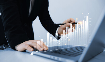 Leinwandbilder - Growing graph and annual report for a successful development.Business arrow chart diagram, growth strategy and achieving goals with the rising arrow.Business strategy development and efficiency growth