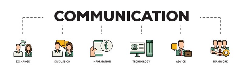 Poster - Communication icon infographic illustration concept with icon of exchange, discussion, information, technology, advice, and teamwork icon png and easy to edit 