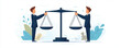 © Wonderful Studio - Scales of justice with two hands balancing them, cooperation in morality, flat design illustration