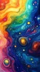 Canvas Print - A vibrant abstract painting with swirling colors and patterns reminiscent of a cosmic landscape.