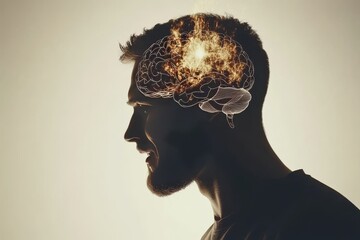 Canvas Print - Side Profile of a Man with Glowing Neural Connections Representing Cognitive Reflection the Power of Thought and the Complexity of Human Consciousness