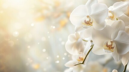 Aufkleber - Close-up of a white orchid with soft focus, elegant floral background with delicate petals, space for text