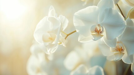 Aufkleber - Close-up of a white orchid with soft focus, elegant floral background with delicate petals, space for text