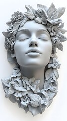 Wall Mural - 17. **A lifelike 3D render of a ceramic art portrait depicting a stylish fashion model with detailed features and designs, isolated on a white background