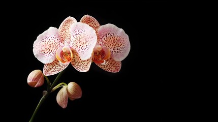 Poster - Close up photography of a vibrant exotic orchid flower with intricate colorful patterns and delicate petals  The orchid bloom is set against a soft serene background