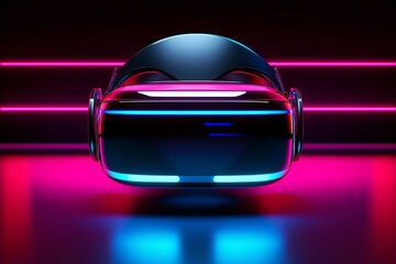 Wall Mural - Futuristic VR Headset with Neon Lights in a Dark Environment Highlighting the Immersive Experience and Advanced Technology of Virtual Reality