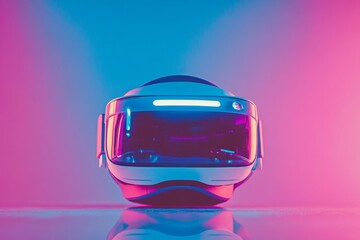 Canvas Print - Futuristic Spherical VR Device in a Bright Blue Environment Representing the Sleek Design and Cutting Edge Technology of Modern Virtual Reality