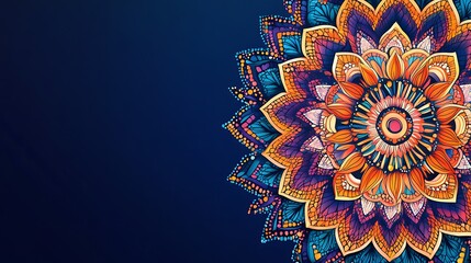 Mexican Mandala Design with Bold Colors and Copy Space