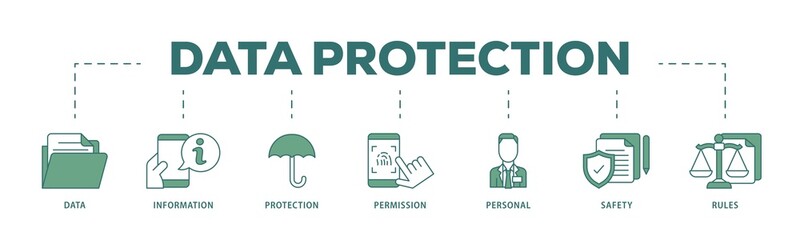 Poster - Data protection icon infographic illustration concept with icon of data, information, protection, permission, personal, safety and rules icon png and easy to edit 