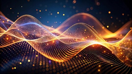 Poster - a moving digital 3d wave. futuristic dark background with dynamic blue particles. the concept of big