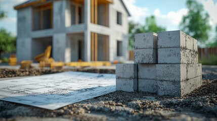Wall Mural - stack of concrete foundation blocks with price tags attached. partially constructed foundation wall 