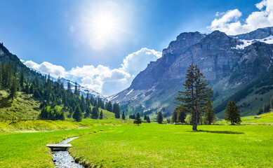 Wall Mural - Schweizer Landschaft bei Urnerboden im Frühling