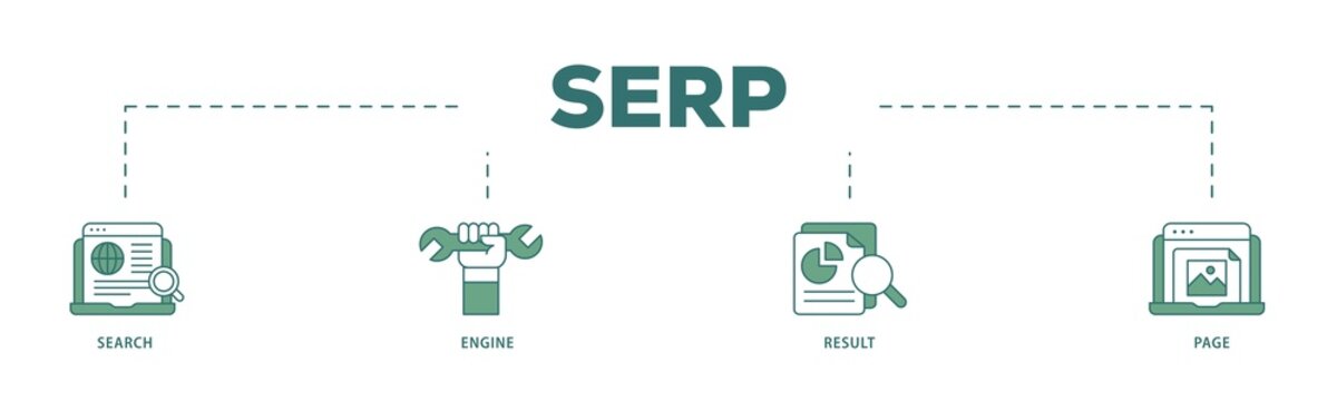 SERP icon infographic illustration concept with icon of web search, computer, search engine, mobile search, page result, and statistics graph icon png and easy to edit 