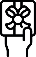 Poster - Hand holding a gift box with a ribbon bow, minimalist simple line art icon pictogram