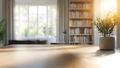 Poster - Blurred Home Office with Bright Daylight and Calm Workspace
