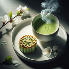 Wall Mural - 
                    Mid-Autumn Festival  ,  moon cake  ,   Matcha 