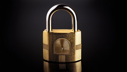 A golden lock is displayed on a black background