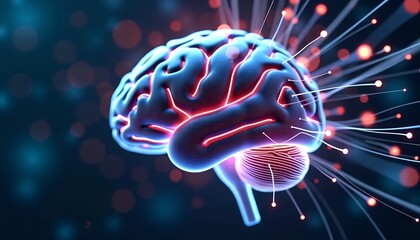 Poster - Human Brain Connected to Digital Network - Neural Pathways of Light Symbolizing Human and Artificial Intelligence Fusion